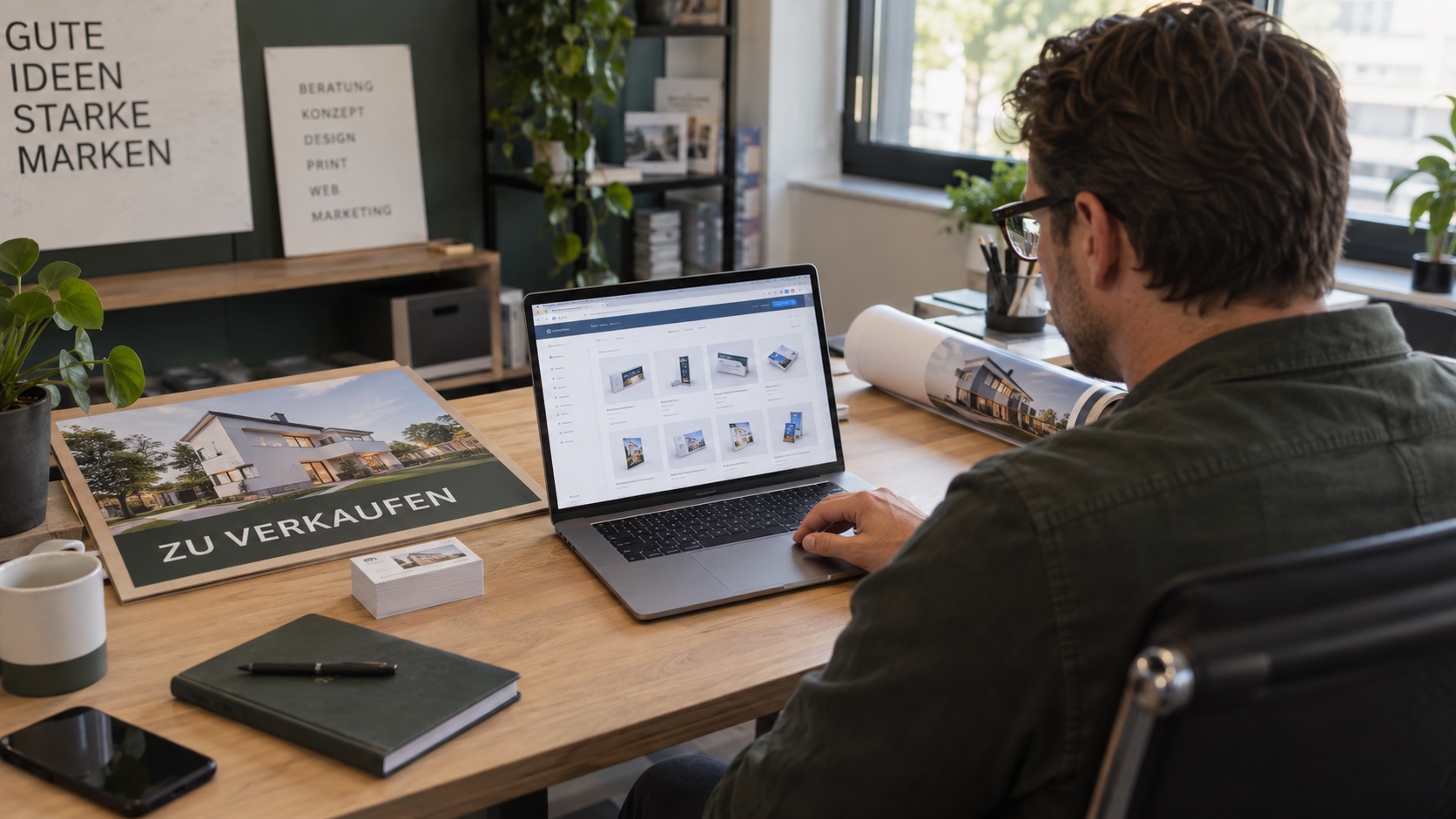 Wiederverkäufer arbeitet in seinem eigenen White-Label-Onlineshop für Druckprodukte